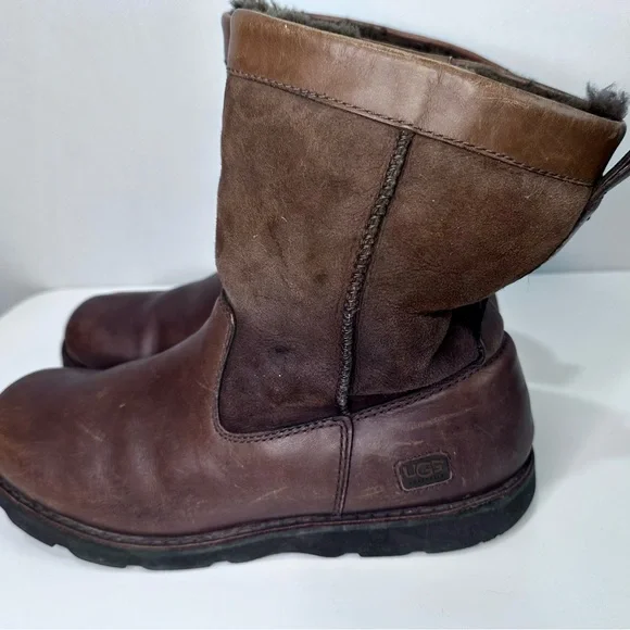 UGG Dark Brown Leather and Suede Winter Boots - Picture 9 of 10